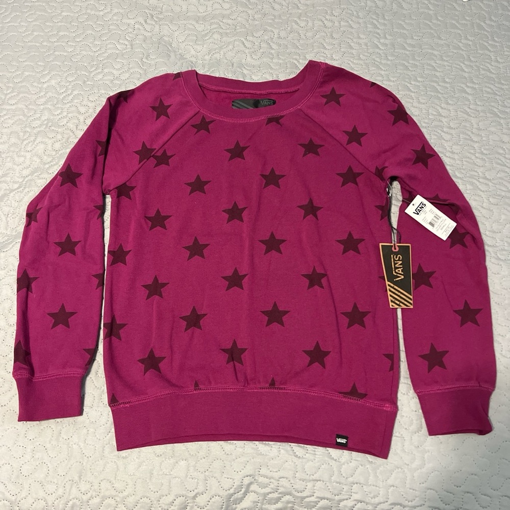 Vans stars crewneck sweater sweatshirt pullover fleece warm small burgundy - Picture 2 of 4